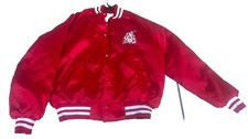 Vtg Red Satin Varsity Jacket Bomber Jacket Size Large Made in USA (AT THE HOP)
