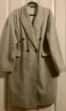 F&F Women’s Light Grey Collared Button Up Long Overcoat With Pockets Size L
