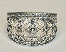 Vintage Sterling Silver 925 Marcasite Open Work Filigree Wide Band Ring Size 9.5