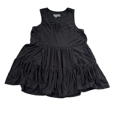 Anthropologie Babydoll Tank Top Sz M Black Boho Chic Whimsigoth Dark Romantic