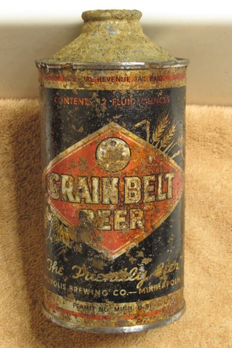 1930s GRAIN BELT "The Friendly" BEER, IRTP, cone top beer can, Minnesota