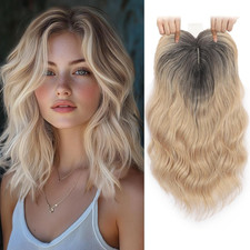 Ombre Dark Root to Blonde 14in Wavy with Side Bangs Women Hair Topper