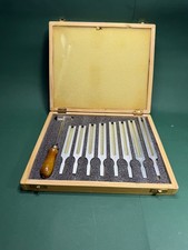 Vintage 8-Piece Tuning Fork Set with Mallet in Fitted Wooden Case