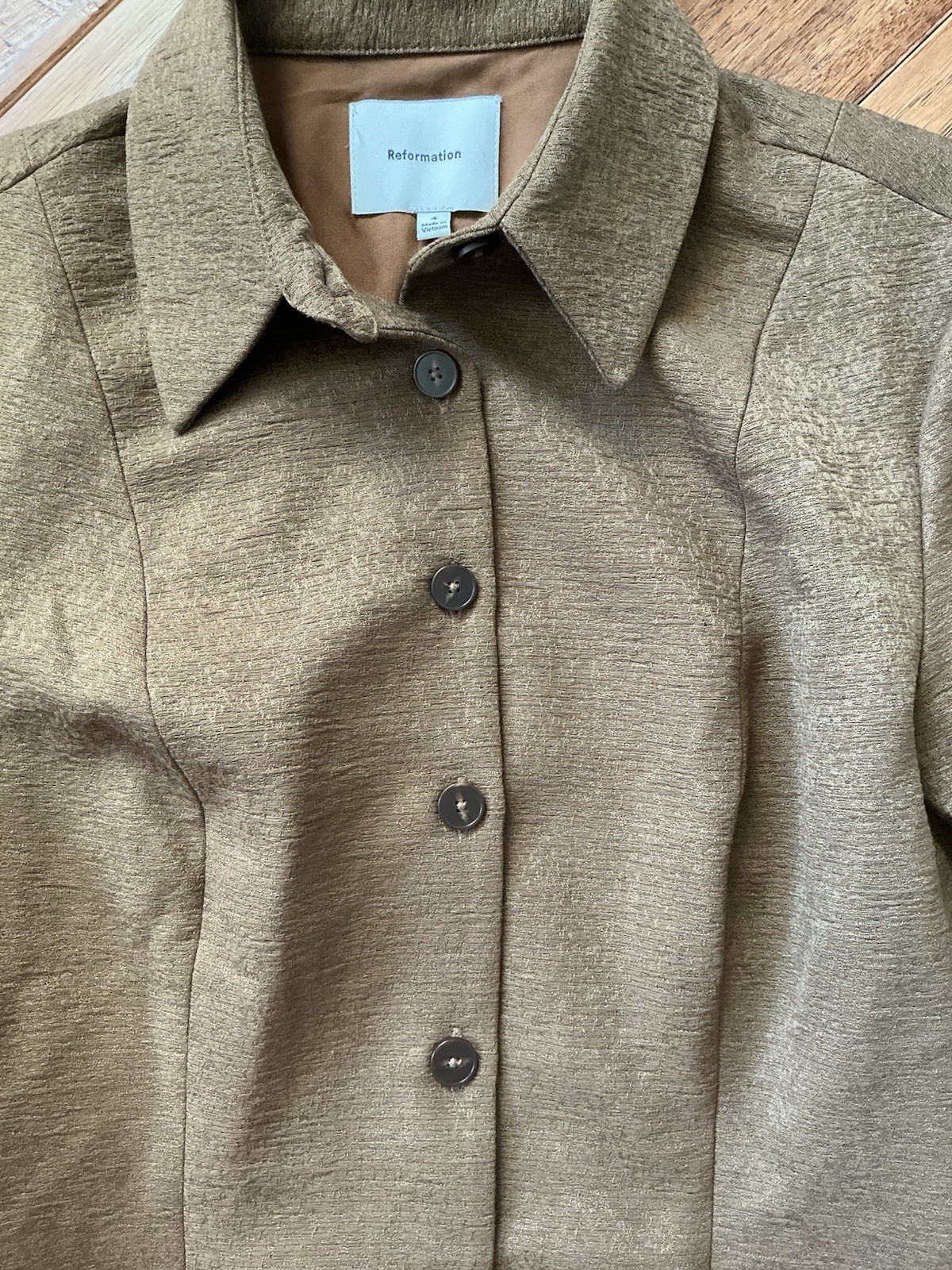 Reformation Chloe Button Down Collared Shirt, Bro… - image 6