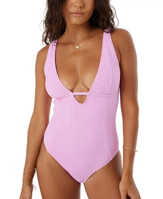 Roxy X6848 Juniors' Haleiwa Plunge-Neckline One-Piece Swimsuit, Purple, M