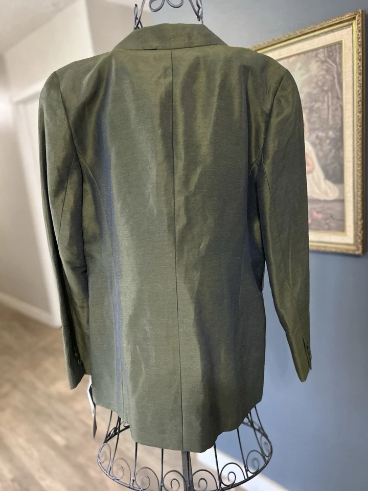 $295 NWT Vintage Emanuel Ungaro Blazer Jacket Green Linen Blend Size 12 - Image 2 of 4
