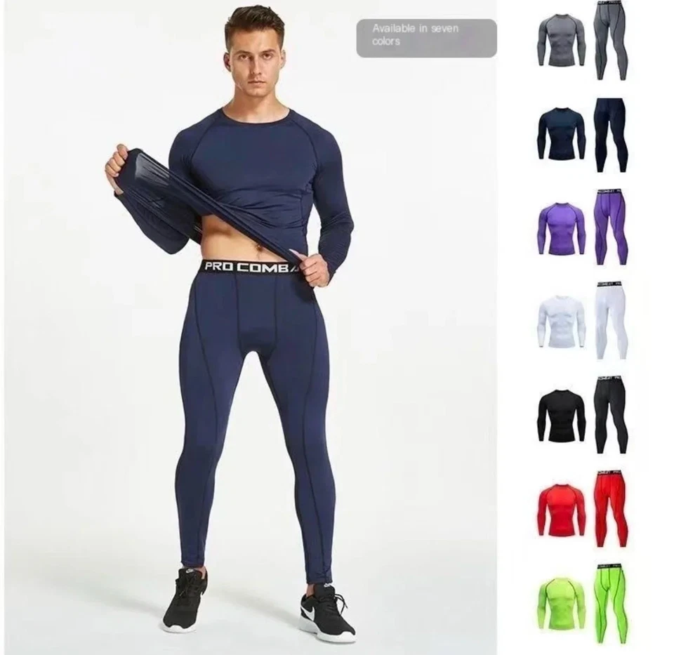 2 PCS Men’s Compression Sports Wear Suit Breathable Yoga Training Set Gym Gift - Image 3 of 4