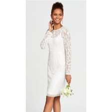 ADRIANNA PAPELL Sheath Dress Size 6 Ivory White Beaded Sequined Illusion NWT