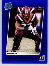 Christian Darrisaw 2021 Donruss Press Proof Blue 340 Minnesota Vikings Rookie