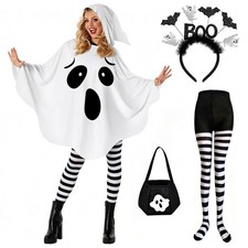 KFSCIP 4-Piece Ghost Costume Women, Womens Ghost Halloween Costume Adult, Ladies