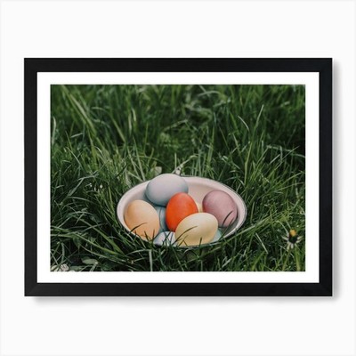 Ostereier im Gras Kunstdruck gerahmt Wandbild Poster Leinwanddruck Bild