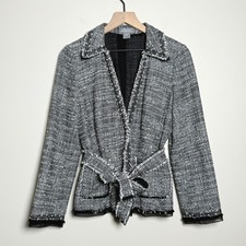 Ann Taylor Petites Italian Fabric Tweed Jacket 12P Black White Old Money Office