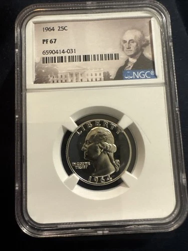 1964 NGC PF67 90% Silver Proof Washington Quarter  Portrait Label Washington