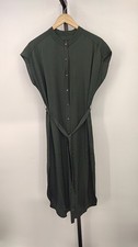 Quince Women Washable Stretch Silk Midi Shirt Dress Forest Green S