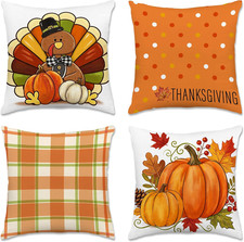 Thanksgiving Pillow Covers 18X18, Pumpkin Pillow Covers Set of 4  Thanksgiving