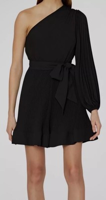NWT Milly Women's Black Linden Pleated One-Shoulder Minidress Size 4-$395 Retail