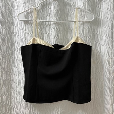 Kinsley Zoey Black Cream Crop Corset Style Smocked Camisole Goth Sexy Chic Sz L
