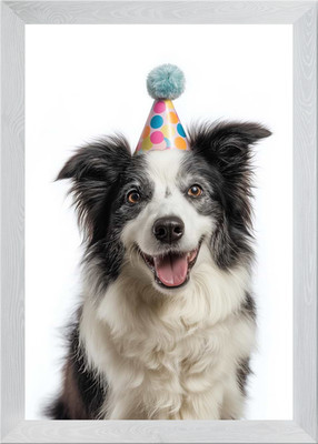 Happy Border Collie mit Geburtstag H gerahmtes Wandbild Poster Leinwanddruck Bild