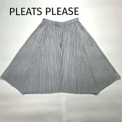 PLEATS PLEASE Issey Miyake Pleated Gray Skirt Size 3 Flared Auth
