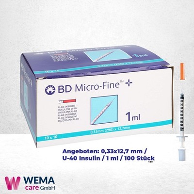 BD Micro-Fine Plus 1 ml 0,33x12,7 mm - U40 - 100 Stück PZN 04400127