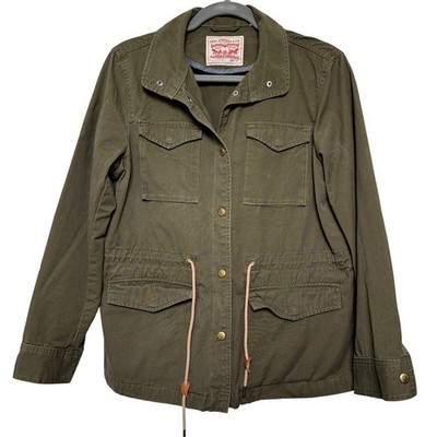Levis Womens Olive Green Cotton Utility Field Jacket Snap Front Size S