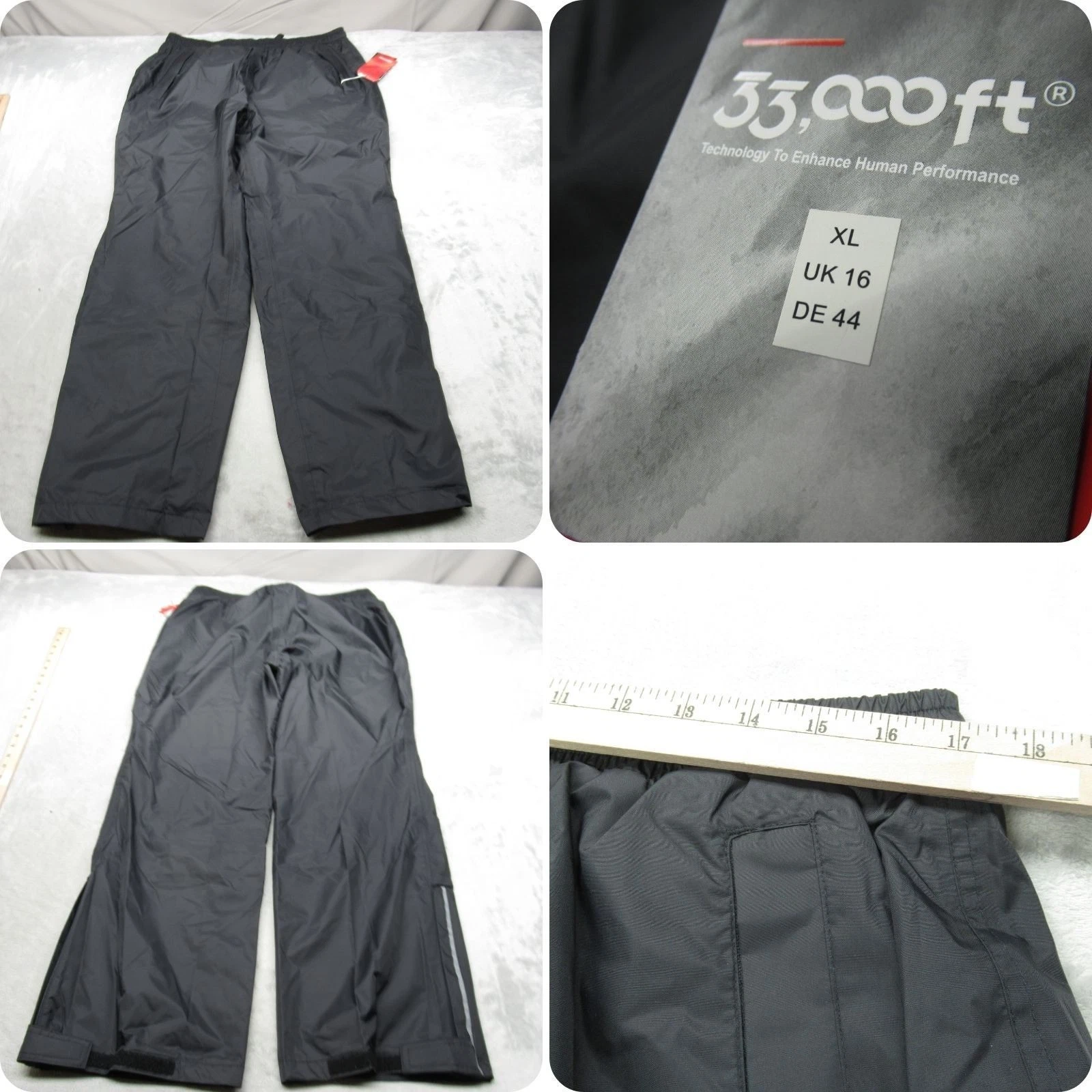 33000 ft Pants Mens XL Black Drawstring Waterproof Lightweight 34x30 NEW