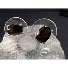 New Elite Shungite Rhodium Over Sterling Silver Oval Stud Earrings