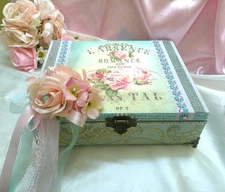 Shabby Chic Victorian Trinket/Memory Box~French Inspired~Pink/Aqua Accemts~Roses