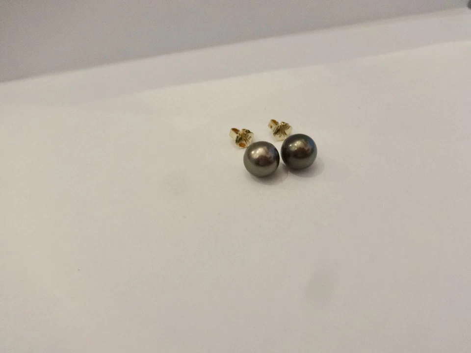 Ohrstecker 8,8 mm Tahitiperlen, hervorragendes Lüster,  aus eigener Werkstatt . - Bild 2 von 3