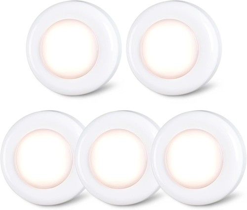 5 Pack Tap Push Lights LED Puck Lights Battery Operated Stick-On Closet Kitchen - Picture 2 of 8
