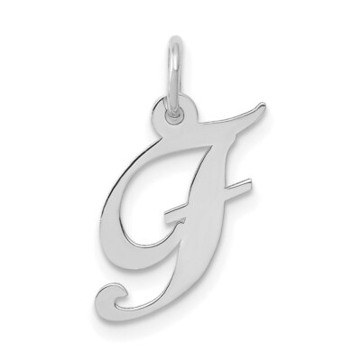14k White Gold Small Fancy Script Initial Letter F Charm Pendant 0.63 Inch