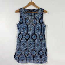 INC International Concepts Women’s Size Large Blue Printed Nylon Beaded Top