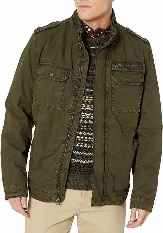 Levi's men's washed cotton two pocket sherpa lined military clearance jacket
