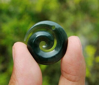 Natural Nephrite Jade Koru Harmony Pendant New Zealand Maori Style Carving / Art