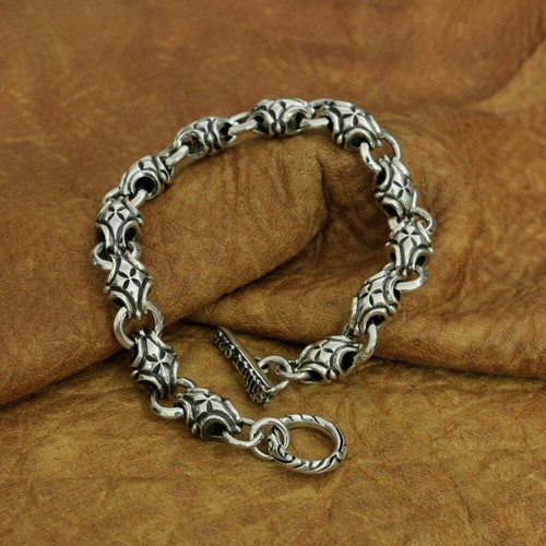 Cross Link 925 Sterling Silver Bracelet Mens Biker Punk Jewellery TA226B BZ - Picture 3 of 21