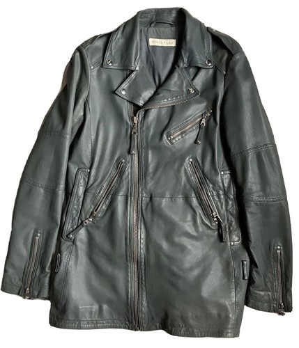 WHISTLES GREY LONG LINE LEATHER BIKER STYLE JACKET SIZE SMALL UK 10 RRP £350 - Picture 11 of 12