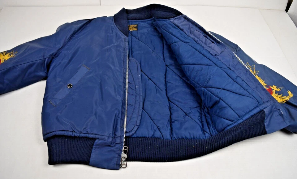 Chaqueta Vintage Sears Bordada Corea Dragones Talla S Años 70 Azul Bombardero c.1976-77 Foto 4 de 4