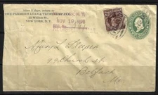 US 1899 TWO CENTS WASHINGTON YELLOW GREEN ON ORIENTAL BUFF ENTIRE UPRATED Sc 25