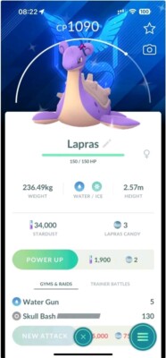 Shiny Lapras ( Wearing Blanche Accessory - Mystic Themed ) Pokemon Tr@de Go