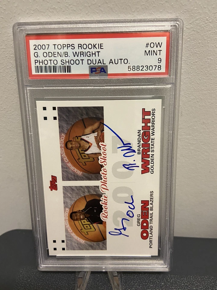 2007-08 Topps Greg Oden Brandan Wright ROOKIE SESIÓN DE FOTOS doble automático PSA 9 Pop 1 Foto 2 de 3