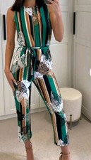 Glamourous Jumpsuit Green Striped Leaf Brand New With Tags Holiday Size 8 Womens