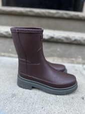 Hunter Refined Short Waterproof Boot Stitch Detail Wellington Boot Burgundy Sz 7