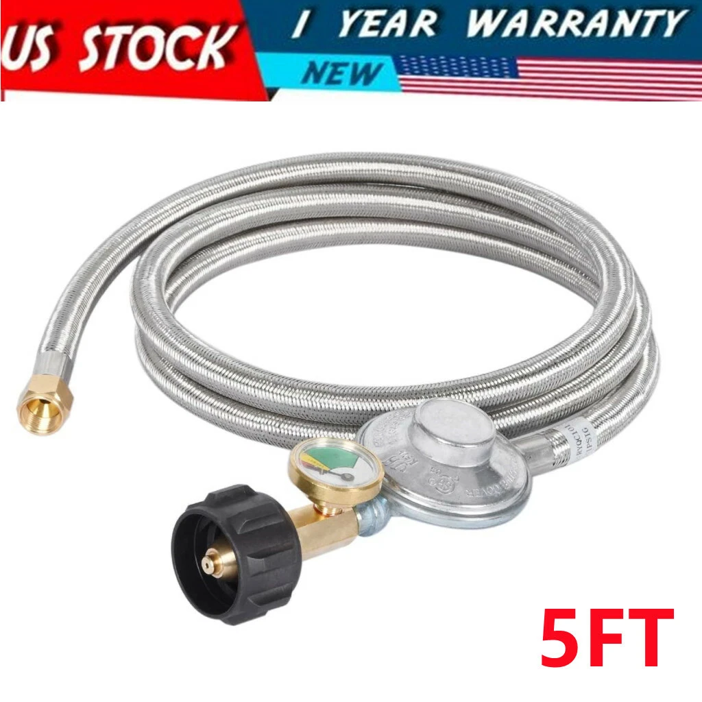 5FT Propane Hose Regulator with Gauge for Most LP Gas Grill, Heater, 3/8  Female | eBay