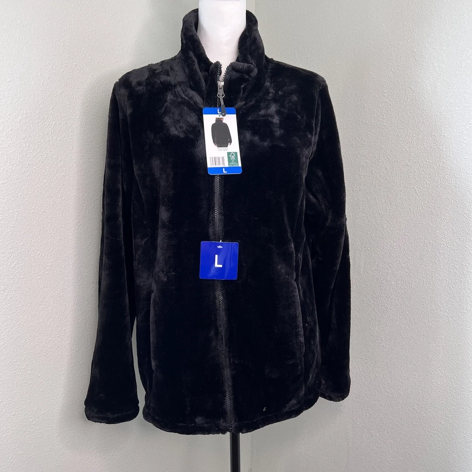 Chaqueta de piel sintética de felpa con cremallera completa negra 32 Degrees Heat talla L nueva con etiquetas