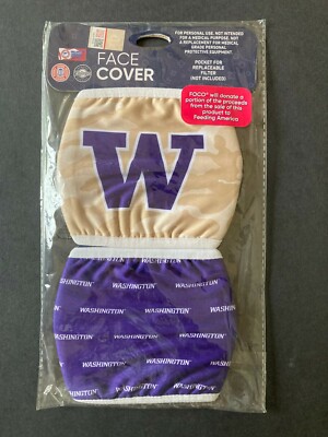 Washington Huskies 2 Pack Adult Cloth Face Mask Covering -50% Off SRP-FREE S&H