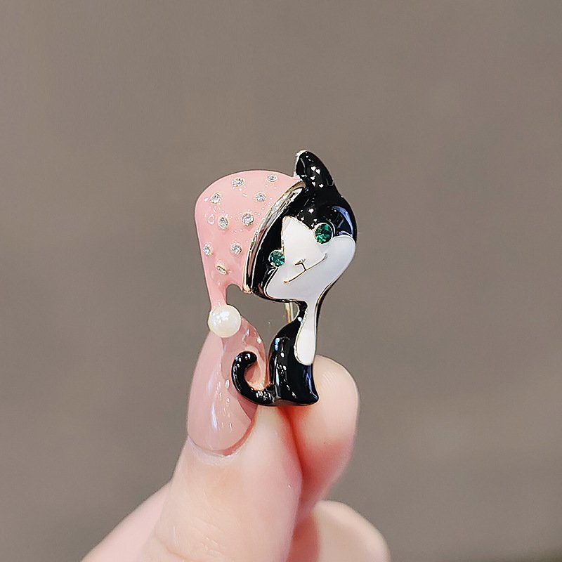 Lovely Handmade Crystal Pearl Cat Brooch Pin for Women Bridal Wedding Jewelry