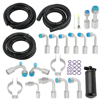 134a Air Conditioning A/C AC Hose Kit W/ Fittings Drier Universal