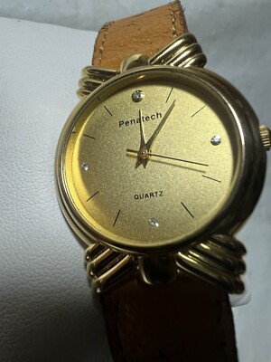 penatech watch Ladies,Quartz, Gold Tone,32mm Case, Gold Plated, soft Leatherband