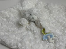 Blankets And Beyond White Rosette Swirl Bear Baby Security Pacifier Holder Toy