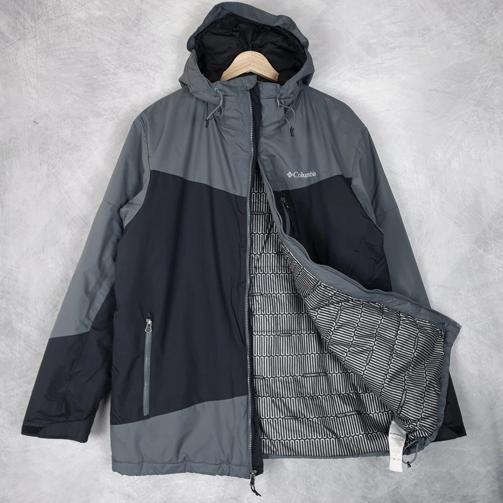 Columbia Jacket Mens Large Gray Wister Slope Thermal Coil Hooded Insulated